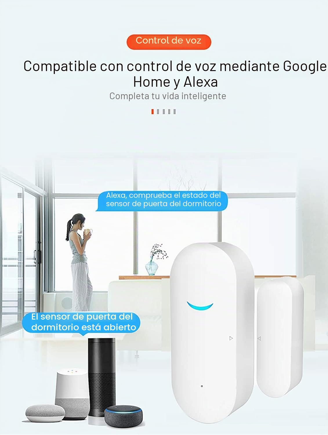 Sensores de puerta y ventana WiFi,alarma inteligente Tuya con control de aplicación de notificación gratuita,sistema de alarma de seguridad para el hogar,compatible con Alexa,Google Home(paquete de 2)