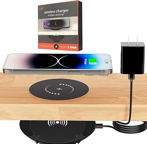 Hopopower Cargador inalámbrico invisible, 0.591-1.181 in, cargador inalámbrico debajo del escritorio, estación de carga inalámbrica debajo del