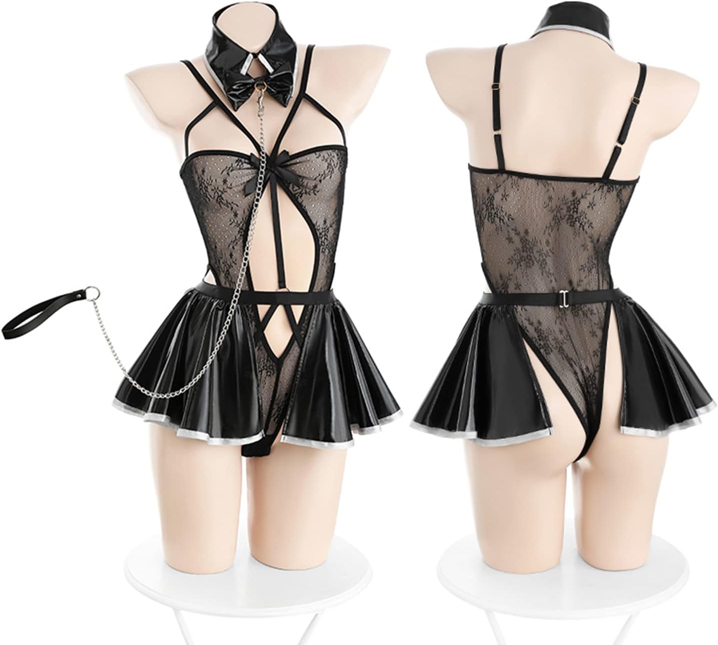 AGJGFM Lingerie for Women Lace Black Babydoll Sexy Mesh High Waisted Nightdress Strappy Exotic