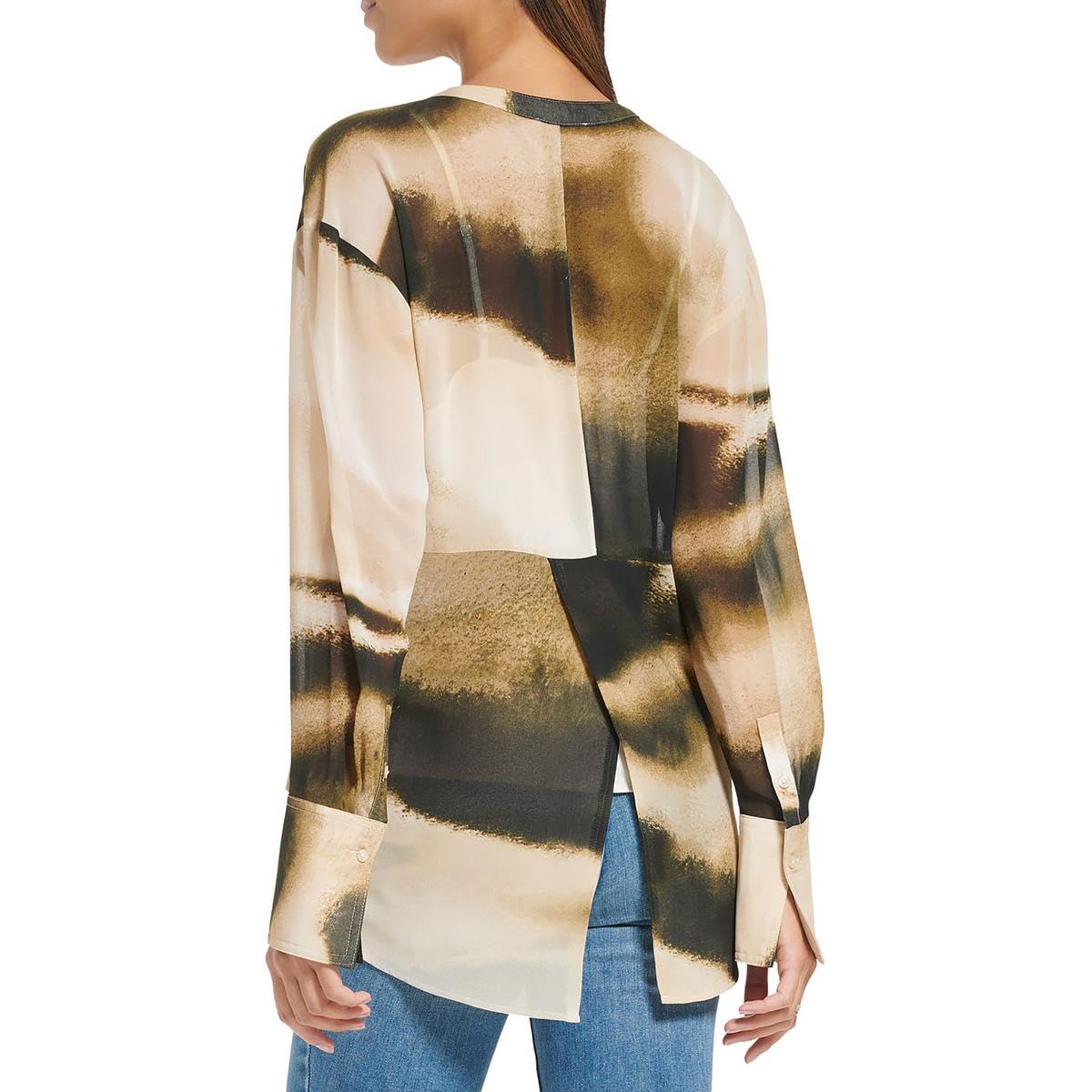Calvin Klein Blusa transparente con botones para mujer