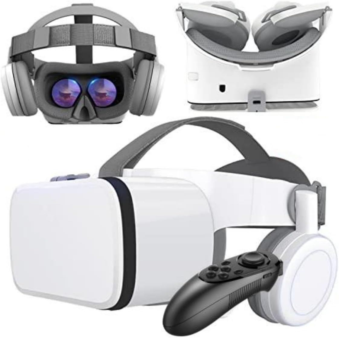 – VR Headset, Virtual Reality Headset with Controller & Headphones for Kid Adult Play 3D Game Movie, Universal Wireless VR Set Glasses Goggle Bundle for IOS Android Windows Smartphones