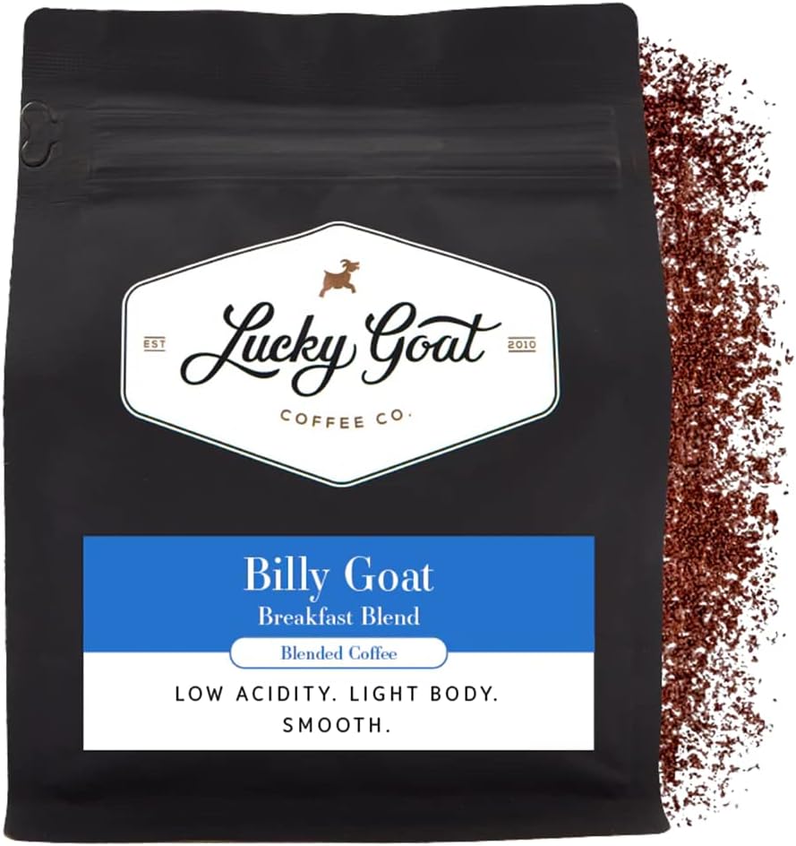 Breakfast Blend Ground Coffee – Billy Goat – Light body, Low Acidity, Morning Cup, Smooth and Mild - Medium Roast, 12 Ounce Bag, Arabica