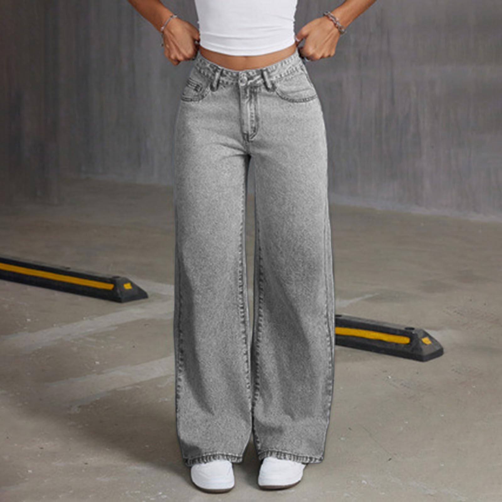 Jeans Ragazze Bambini Baggy Pantaloni Gambe Larghe Vita Elastica Sciolto Fit Lungo Denim Decontratto Jeans Y2K Pantaloni con Tasche 4-14 Anni
