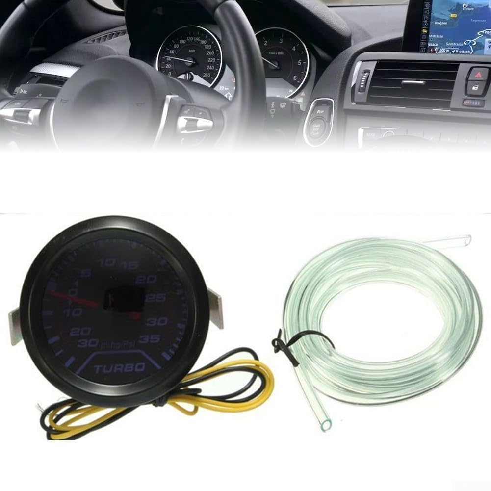 Manometro digitale Turbo Boost, 52 mm, misuratore di pressione Turbo Boost per auto, puntatore digitale 35 PSI con lente fumé e kit di installazione con ago illuminato