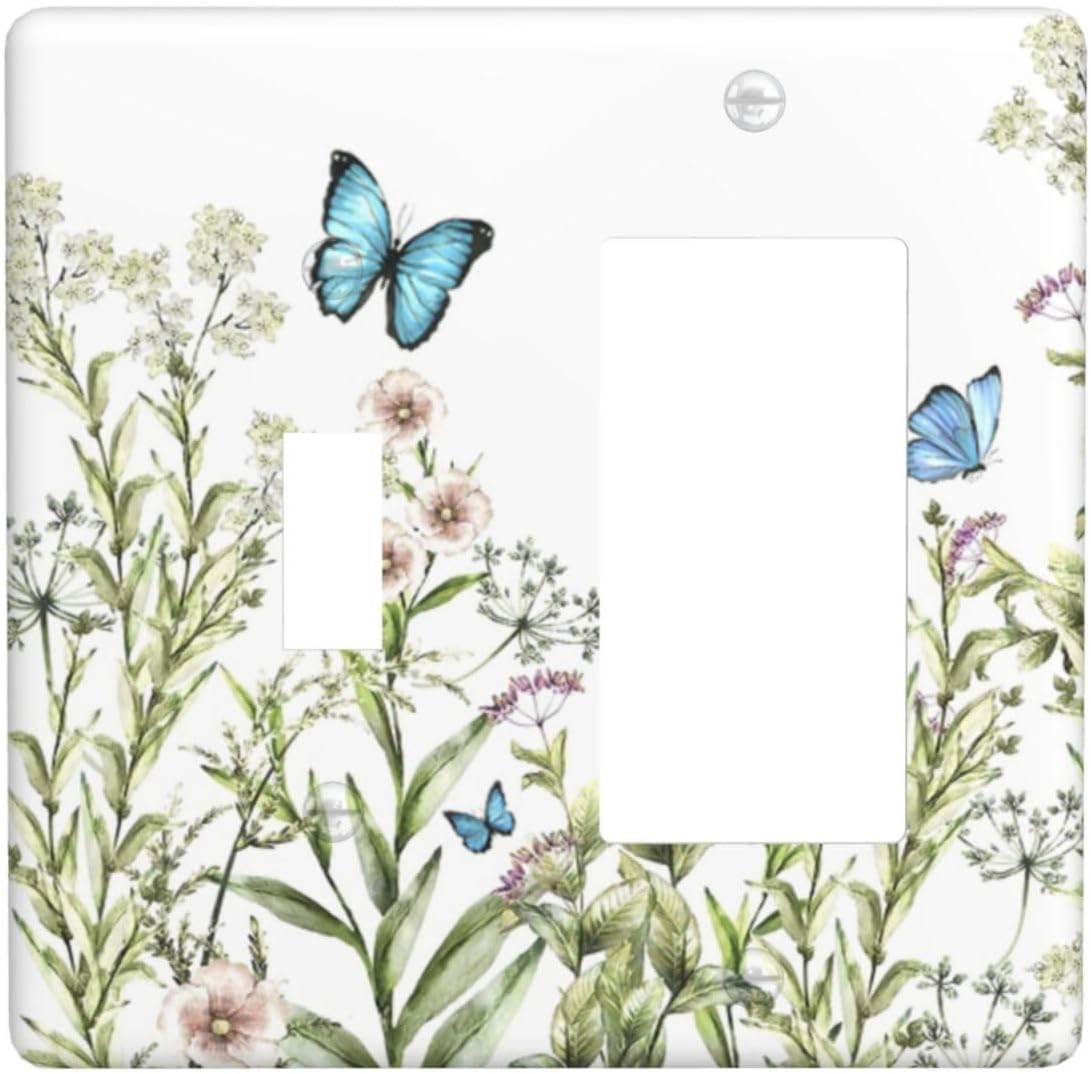 Flower Butterfly Single Toggle Light Switch Plates Outlet Covers Decorative Electrical Wall Plate Receptacle Switchplate Decorate Plug Cover For Bathroom Kitchen 4.5 * 2.76 Inch