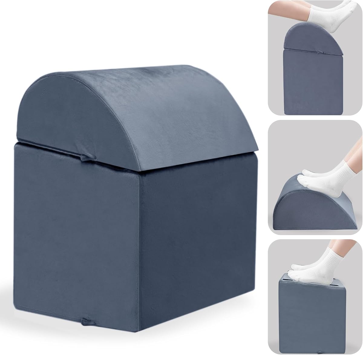 Reposapiés debajo del escritorio, reposapiés antideslizante con 3 alturas ajustables para debajo del escritorio en el trabajo, taburete ergonómico para pies de escritorio con funda lavable para reposapiernas, escritorio, hogar, oficina, silla (gris)