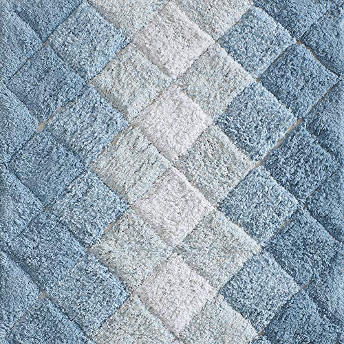 Ramanta Home 100% Cotton Bath Rug 2-Piece Set - 21X32/17X24 Cotton Albany Inspired Multi Tonal Anti Skid Bath Mat Rug - Blue #TOP3