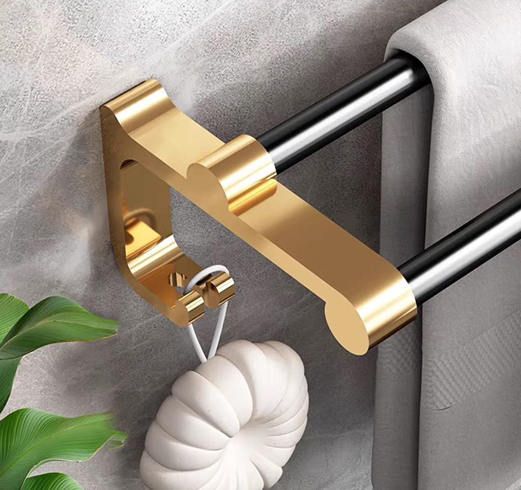 Genérico Toallero Toallero Doble Toallero de Pared Multifuncional Toallero de Dos Brazos 60 cm con Gancho Aluminio Baño Negro Dorado