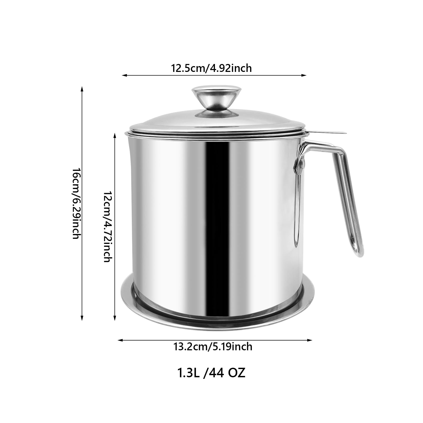 Bacon - Contenitore per grasso con colino, filtro per grasso da 1,3 l e contenitore con coperchio antipolvere, filtro dell'olio in acciaio inossidabile 304 con rete fine, 1,3 l