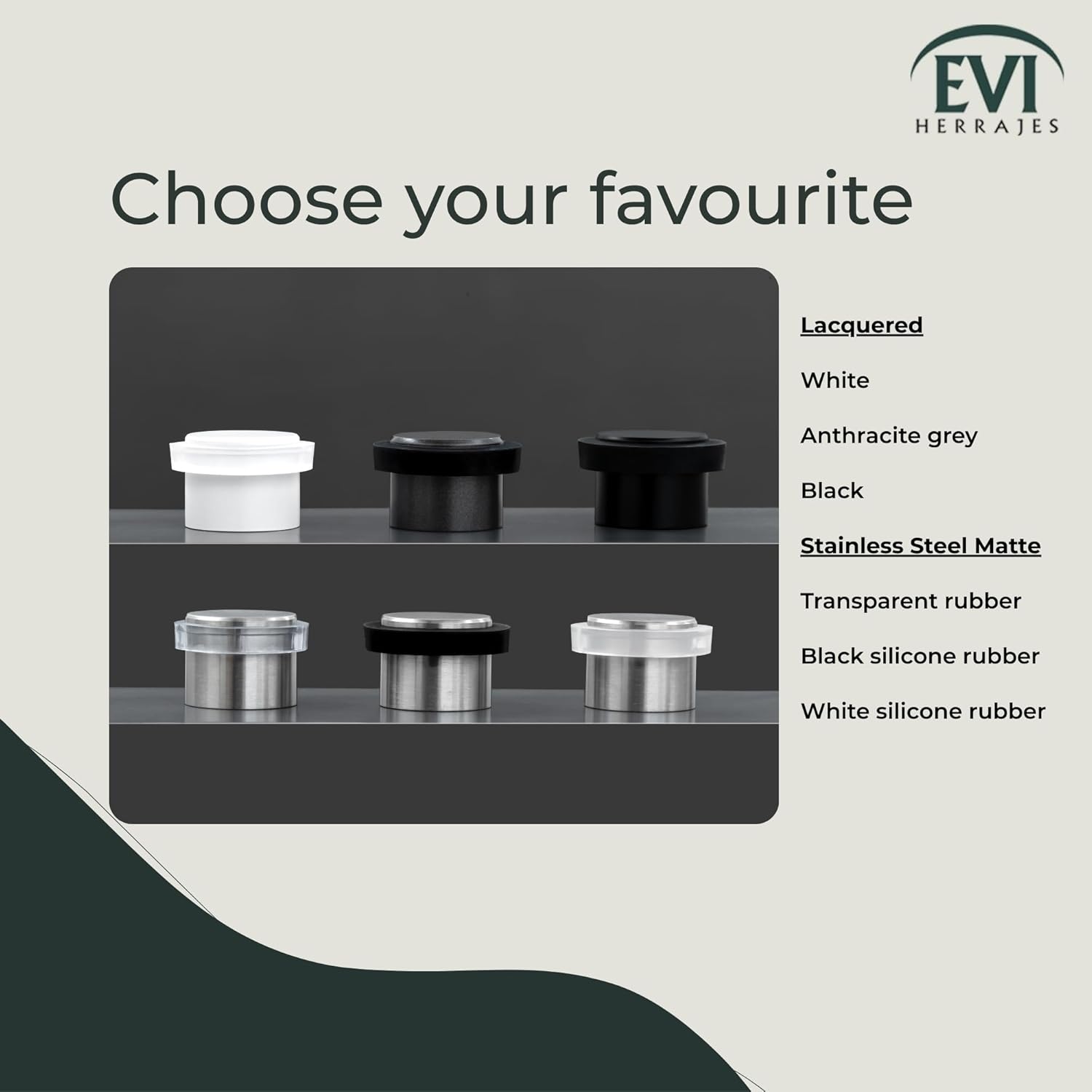 EVI Herrajes | Adhesive Door Stopper - Solid Stainless Steel - White Rubber Protector - W=0.94 x H=0.79 Inch Door Stop