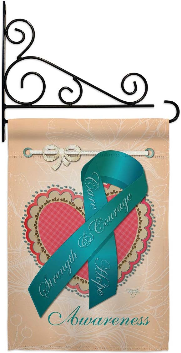 Ovarian Awareness Garden Flag Set Wall Holder Support Inspirational Survivor Ribbon Prevention Cancer Autism Breast BLM Small Decorative Gift Yard House Banner Made In USA 13 X 18.5