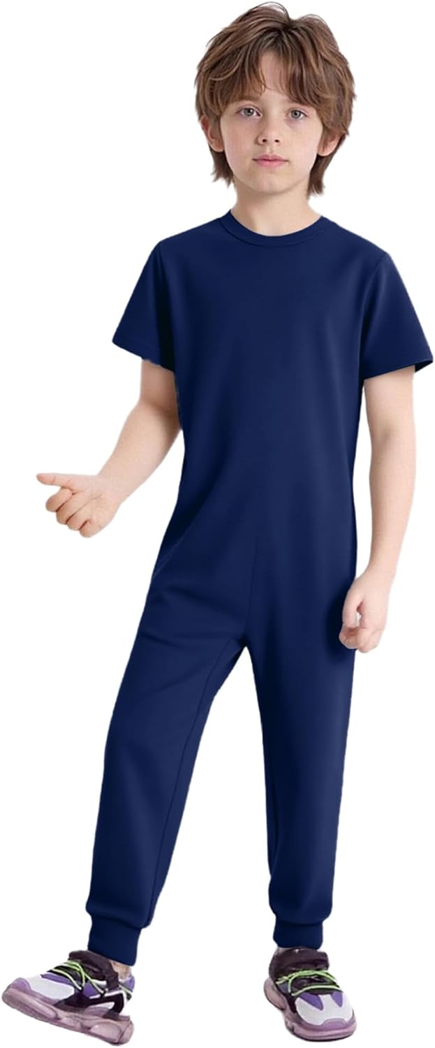 Linjinx Adaptive Clothing for Special Needs Kids Short Sleeve Anti-Strip Jumpsuit Autism Sensory Long Leg Romper