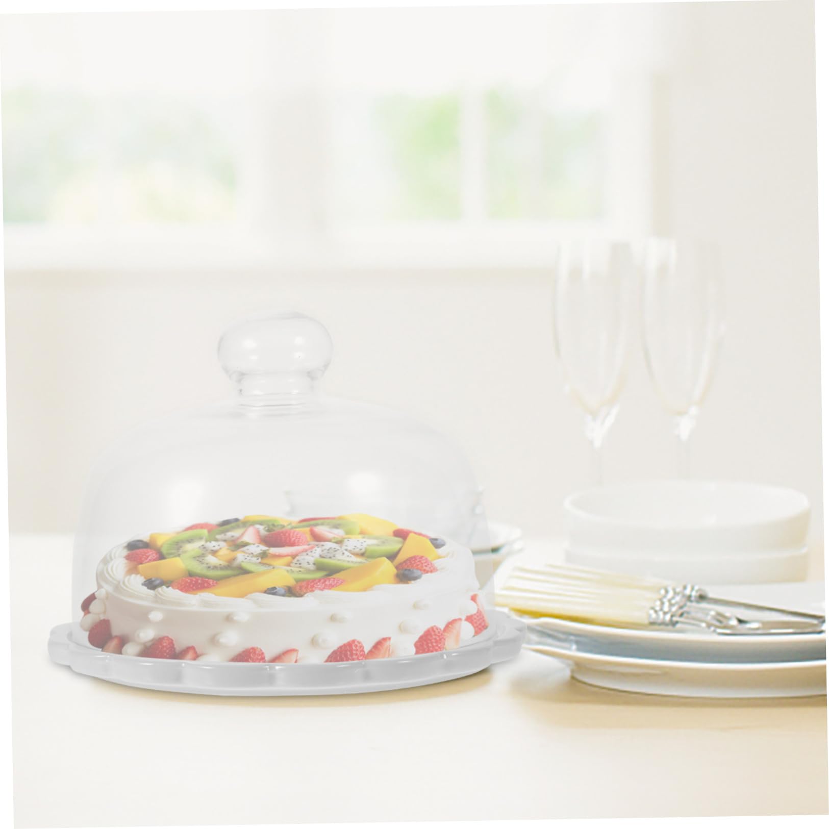 PACKOVE Kuchenhaube aus Glas mit Runder Platte, Weiß, für Cupcakes