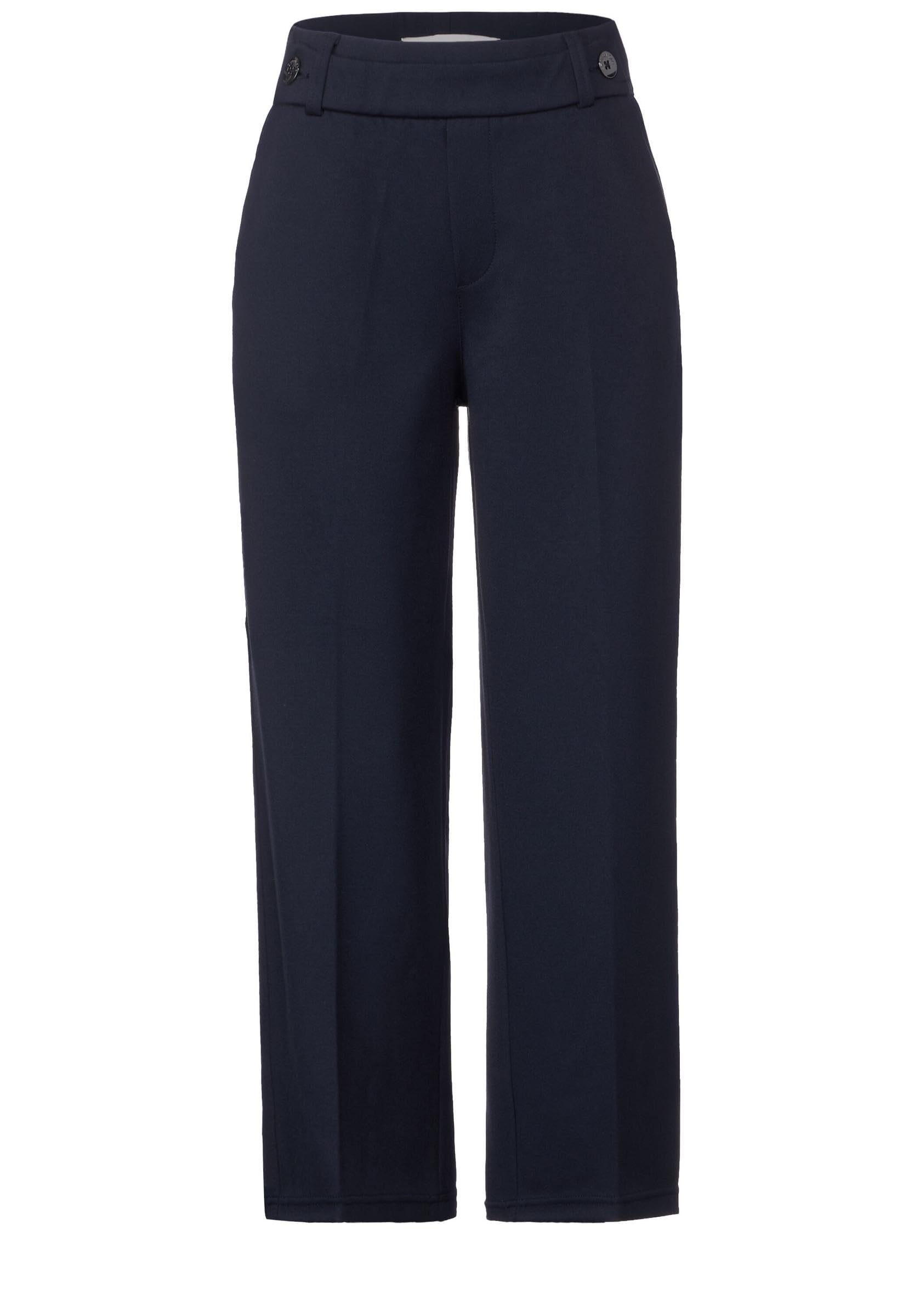 Street One Women's Straight Leg Twill Belt Button Pants, Deep Blue, 42W / 26L