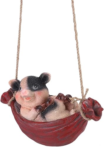 Miniatura 8 de Figura decorativa de mesa de resina, linda estatua de animal de resina de cerdo y gato, decoración colgante de árbol, adorno al aire libre para el