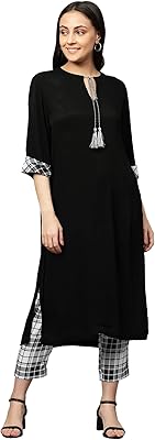 Chemistry Women's Black Viscose Solid Twill Crepe/Modal Kurta Set | Timeless Elegance and Versatility | Luxurious Viscose ...