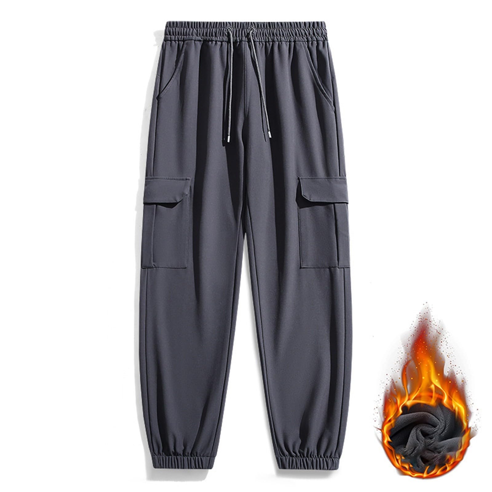 Herren-Jogginghose, Thermo-Fleece gefüttert, mehrere Taschen, elastische Taille, Wanderhose, Softshellhose, warm, schwer, bequem, Sweathose, Kordelzug, elastischer Saum, winddichte Jogginghose