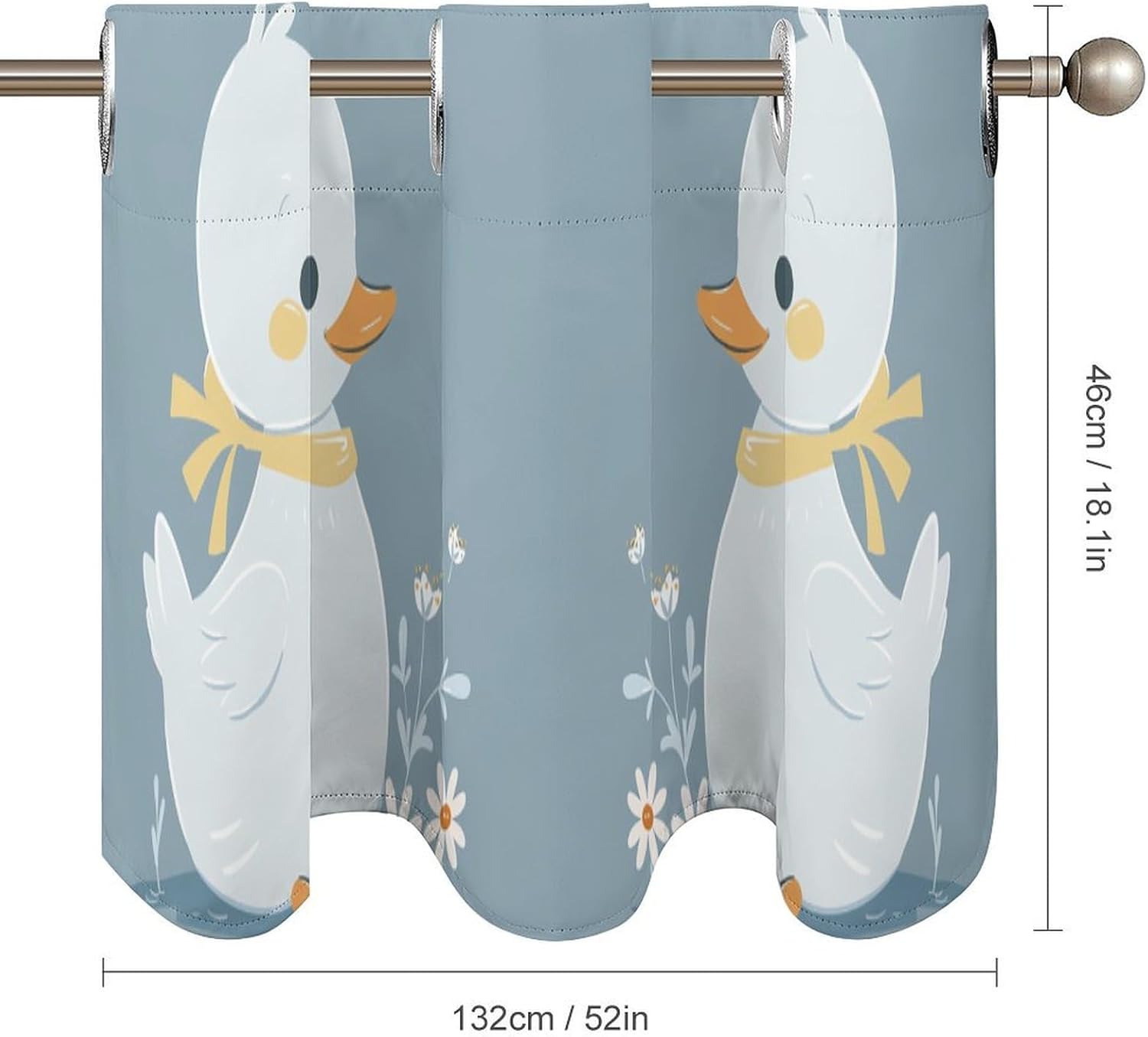 Little White Duck Valance for Windows, 2 Pack Kitchen Curtains Modern Home Decor, Soft Blackout Window Curtains for Living Room & Bedroom, 18 X 52 Inch