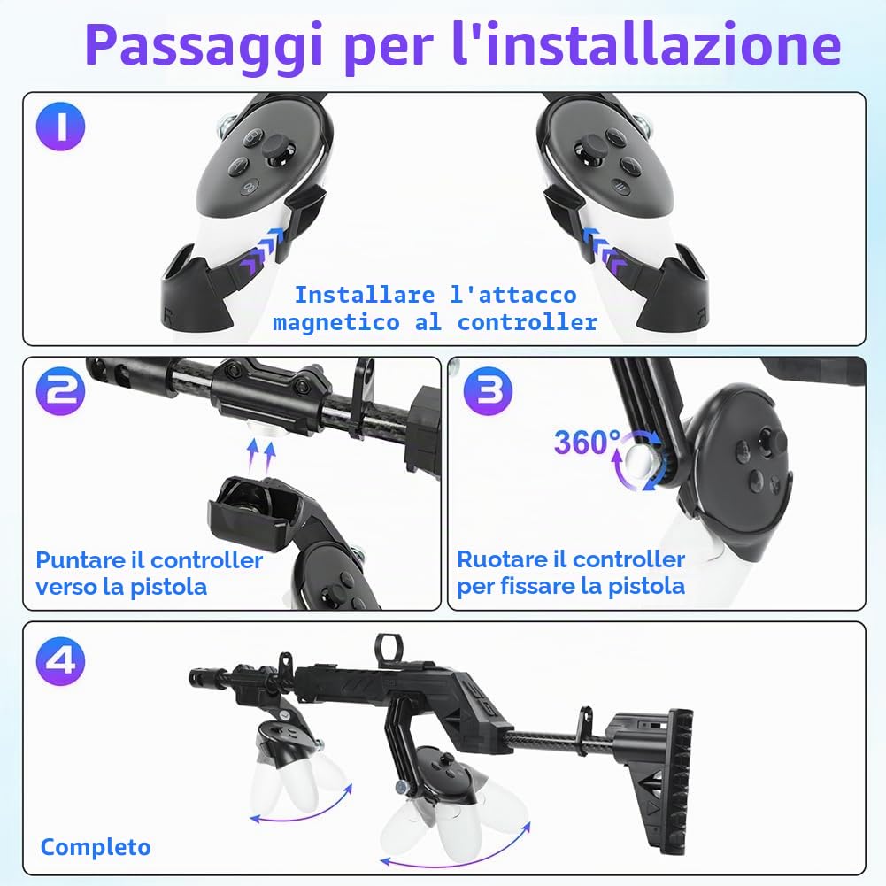 VR Gun Stock per Quest 3S/3, Maniglia per controller di tiro VR per Quest 3, Accessori da gioco VRShooting, con cinghie