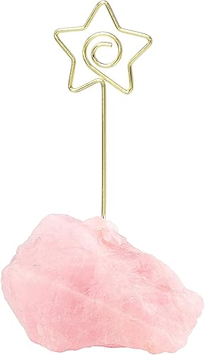 rockcloud Tarjetero de mesa de cuarzo de cristal de cuarzo rosa, soporte de notas de número dorado para boda, fiesta, decoración de oficina en casa,