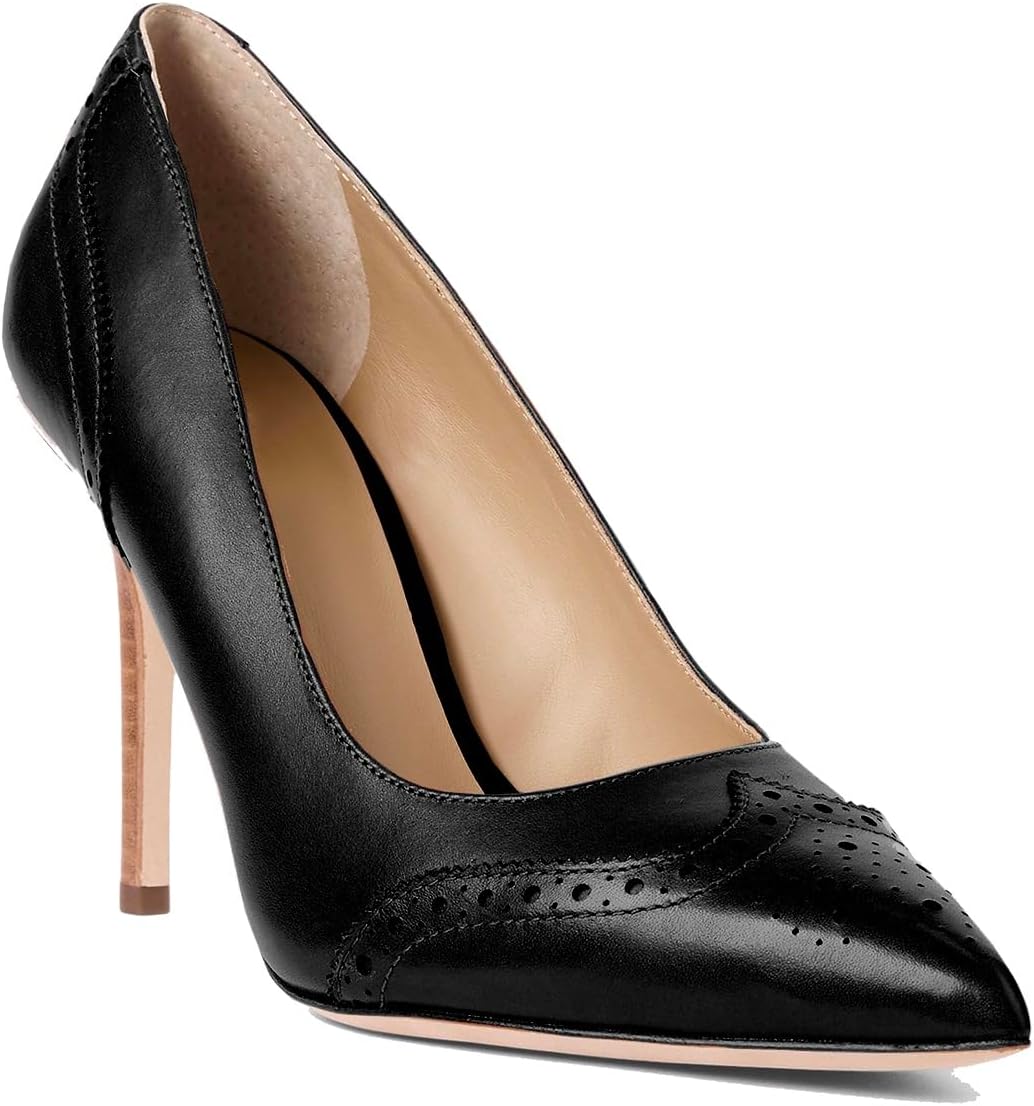 SHODENSE Women Pointed Toe Stiletto Heel Pumps Oxford Slip On High Heels Two Tone Perforated 4 inch Stiletto High Heels Pointy Closed Toe Dress Heels Wingtips Vintage All Black 8.5 M US - Image 5