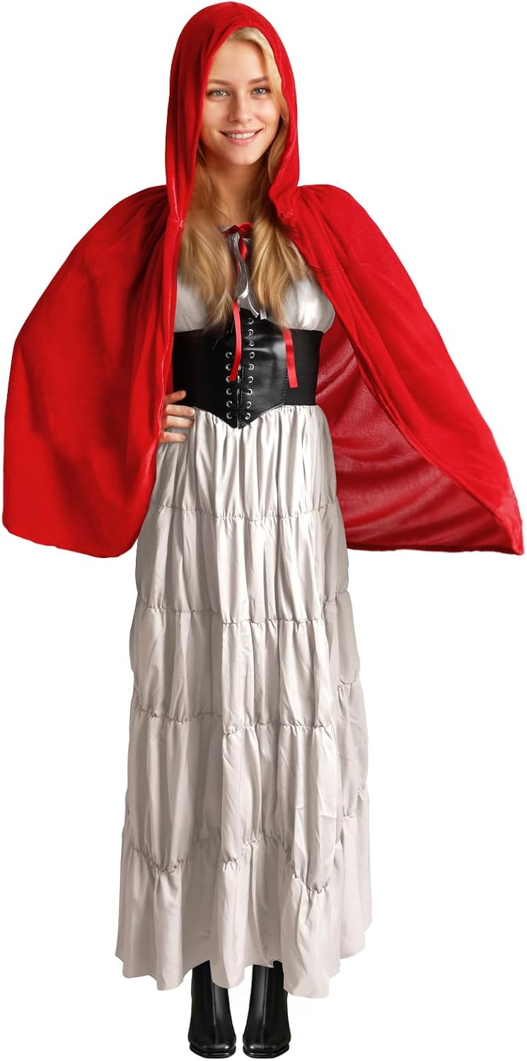 Women Red Riding Hood Costume Cape Halloween Christmas Cosplay Party Velvet Fancy Red Cloak