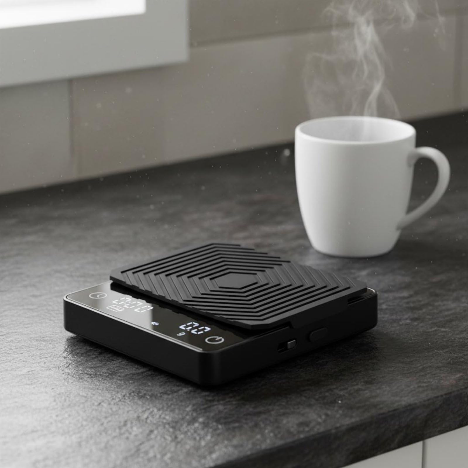 kowaku Balance de Café Numérique Balance Espresso Balance de Cuisine Balance de avec Minuterie Simple Tare Rapide Calibration Stable Format de Poche Adaptée, Silver