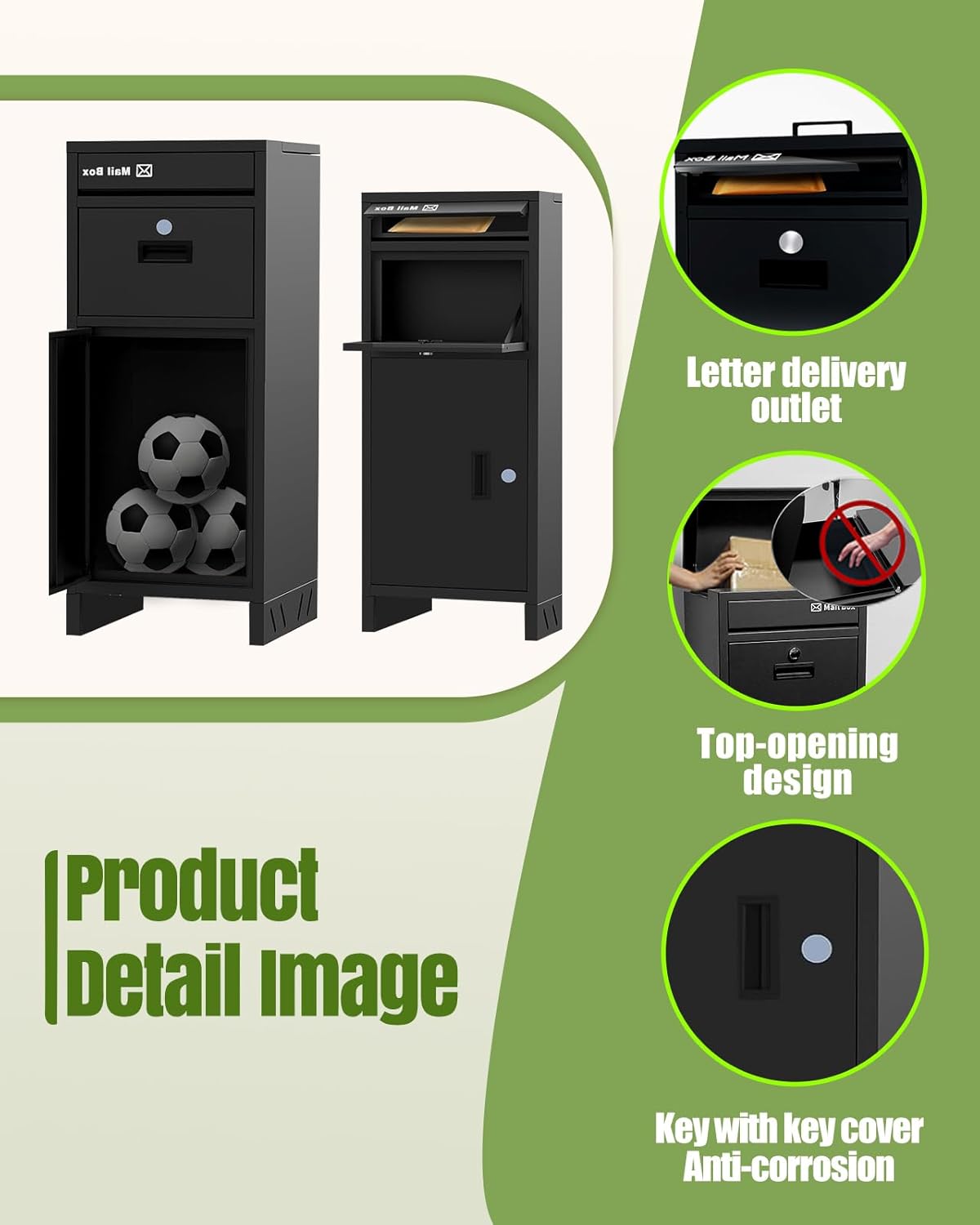 Package Delivery Boxes for Outside, Large Drop Boxes for Outside,Custom Address Stickers Parcel Drop Box Suitable for Porch,Lockable Mailbox for Outdoor, Non- Installation(17.5*40.3*18.4 in)