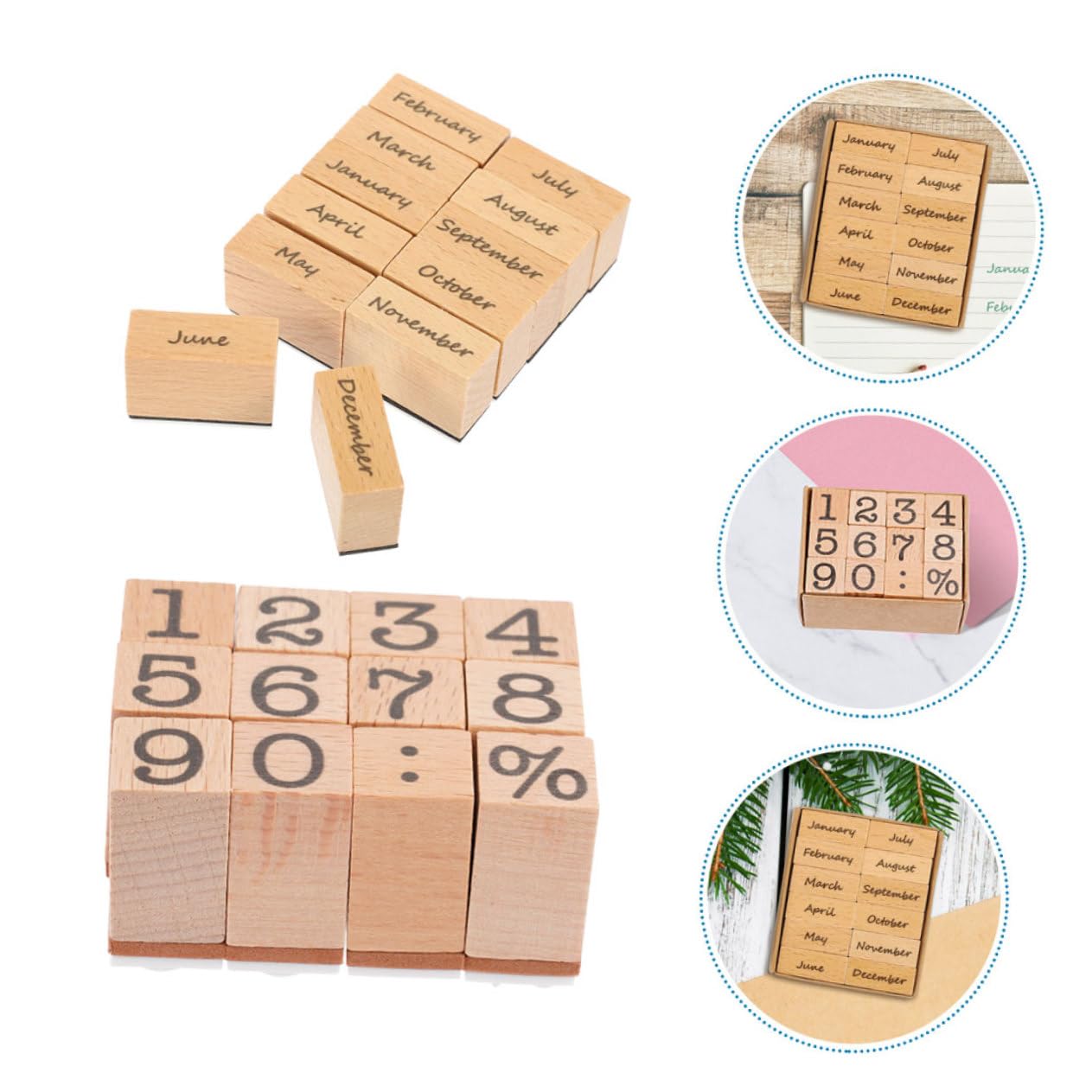 jojofuny 8 Set FRIBRI per il journaling timbro pianificatore francobolli del giornale francobolli decorativi in ​​legno francobollo decorativo per diario timbro numerico gomma da cancellare