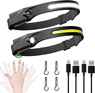 LED Headlamp Rechargeable, 2 Pack Rechargeable Bright LED Headlamps with Motion Sensor, Wide Beam 230°Illumination & Spotlight, 2.4oz Lightweight Headlight with Clips for Hardhat, Camping,Hiking
