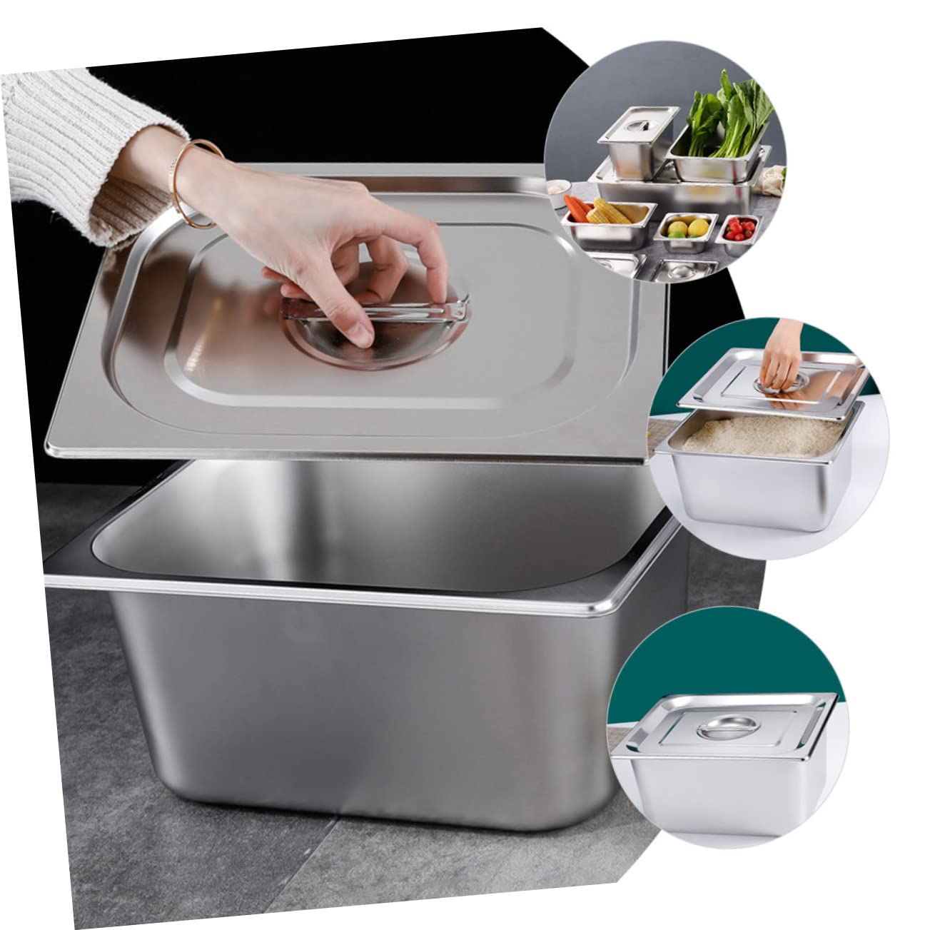 HEALLILY Buffet Food Container with Cover Stainless Steel Serving Tray Food Holding Plate for Parties and Restaurants Catering Supplies Easy to Clean