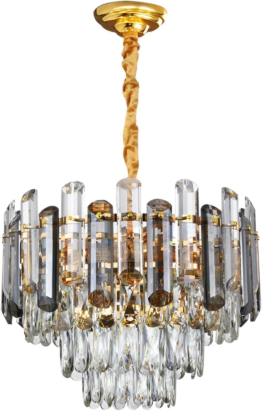 LEDSone Gold Crystal Chandelier Ceiling Light 3 Tier Round Pendant Light 4 x E27 Modern Crystal Ceiling Lamp Adjustable Chain for Dining Room Living Room Bedroom