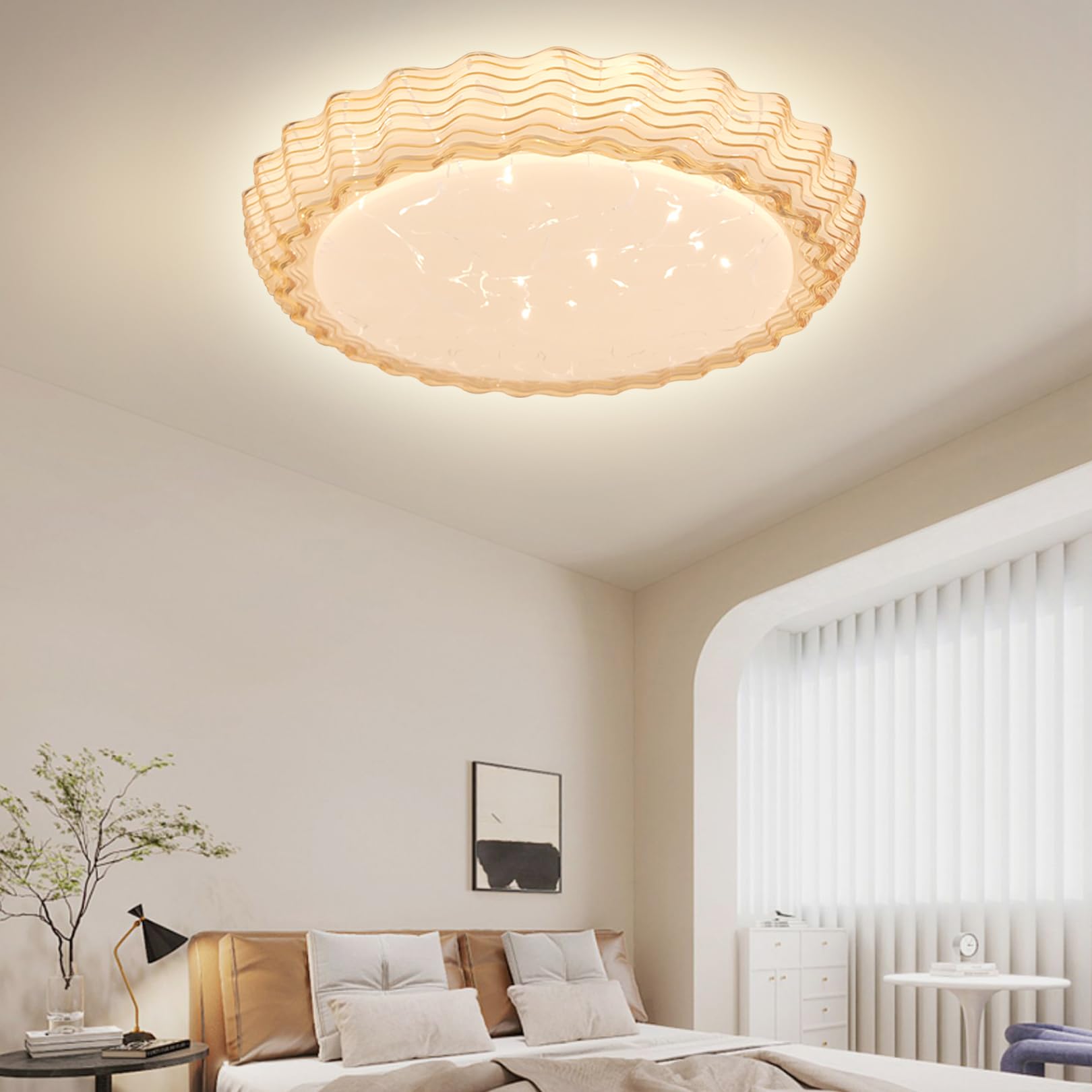 Ceiling Light Living Room,LED Flush Mount Fixtures with Remote Control, 3 Colors Dimmable Brightness Night Light Close to Ceiling Light for Bedroom,Kitchen,Dining Room 48W 40CM