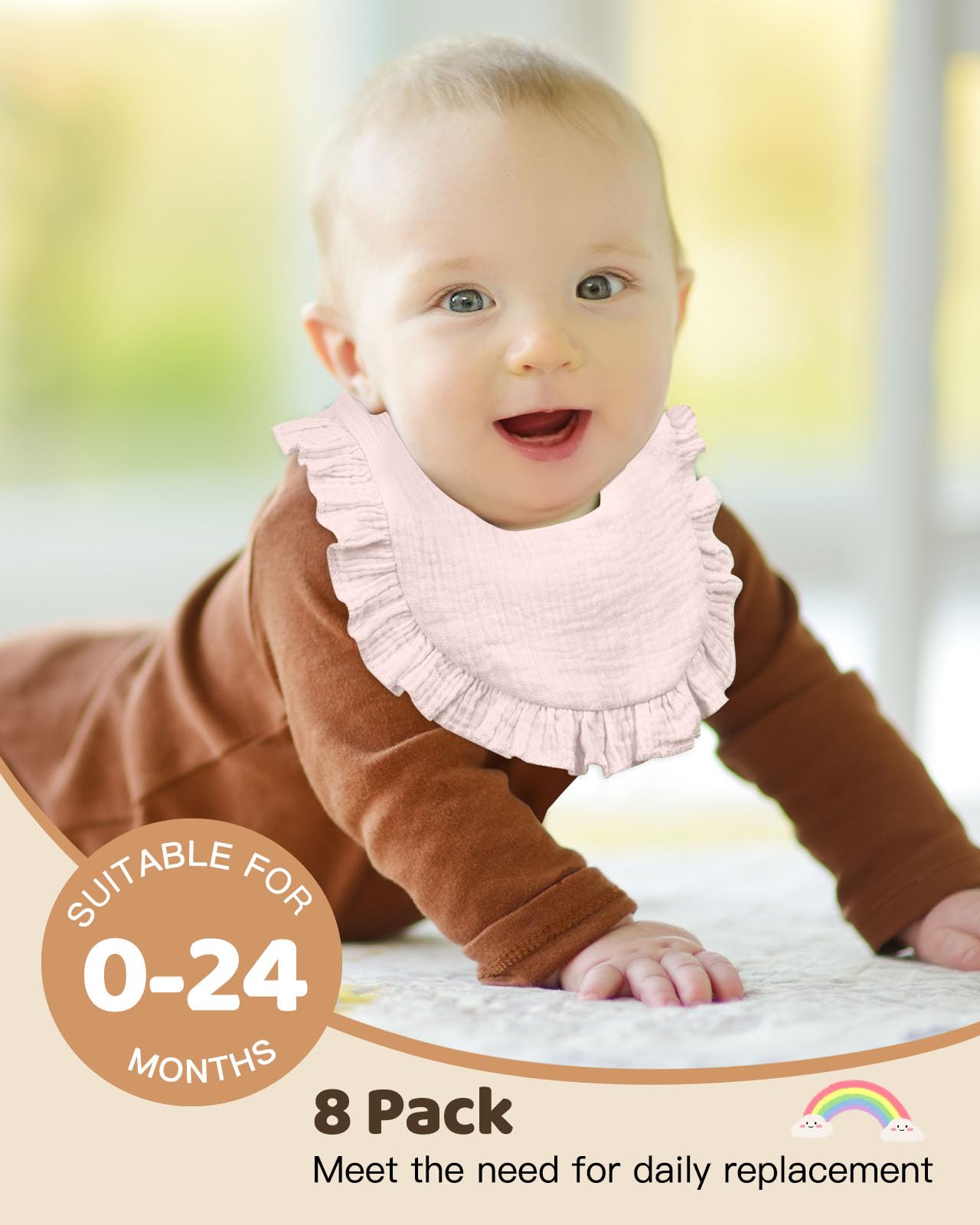 Lictin Bavaglini Neonato-Bavaglini Bambini,set di 8 bavaglini a bandana, 100% cotone, bavaglini morbidi per bambini, adatti per la dentizione dei bambini da 0 a 24 mesi