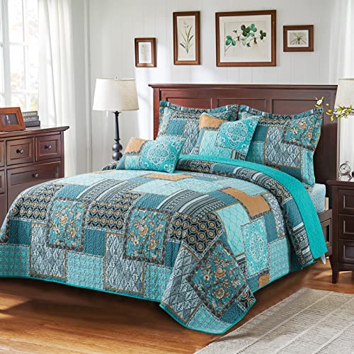 BEDIFANY 3 Pieces Cotton King Size Quilt Sets, King Bedspread Lightweight Quilted Reversible Coverlets Farmhouse Quilt Bedding Sets Boho King Quilt Set for Bed Decorations for All Seasons
