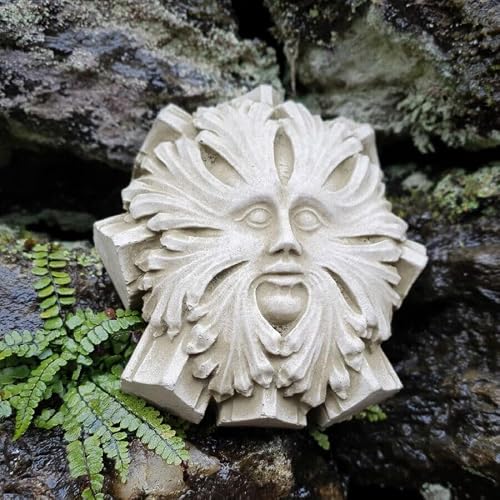 Cathedral Green Man Stone Hanging Plaque |Outdoor Bacchus Statue Garden Ornament