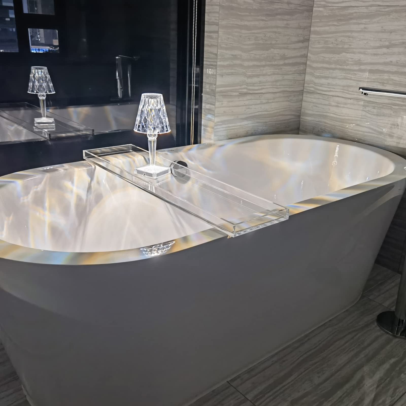 Akrylowa taca do wanny, luksusowy pojemnik do spa, uchwyt na wino, uchwyt na mydło, 82 cm przezroczysta półka na wannę, domowe akcesoria kąpielowe, idealny do relaksu i organizacji