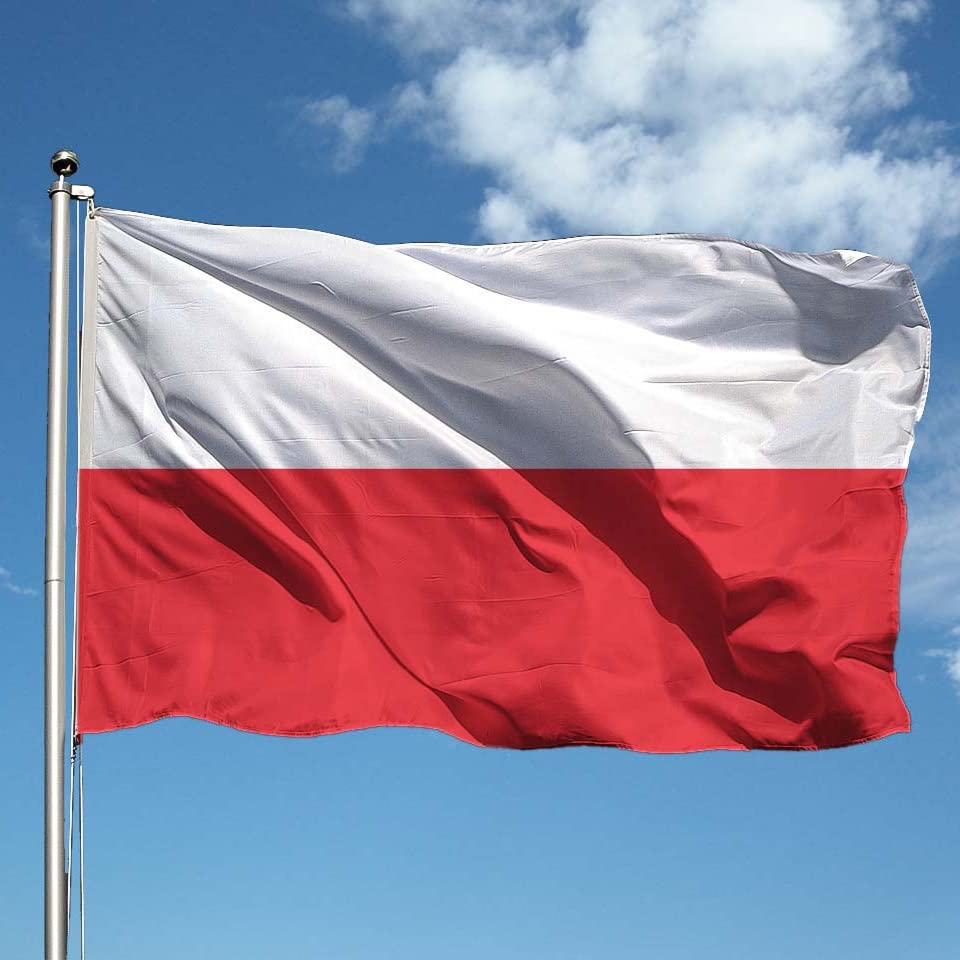 Poland Flag 70 x 100 cm in Nautical Polyester 115 g/m² with Double Bend, Rope and Sheath. Suitable both In/Out Door