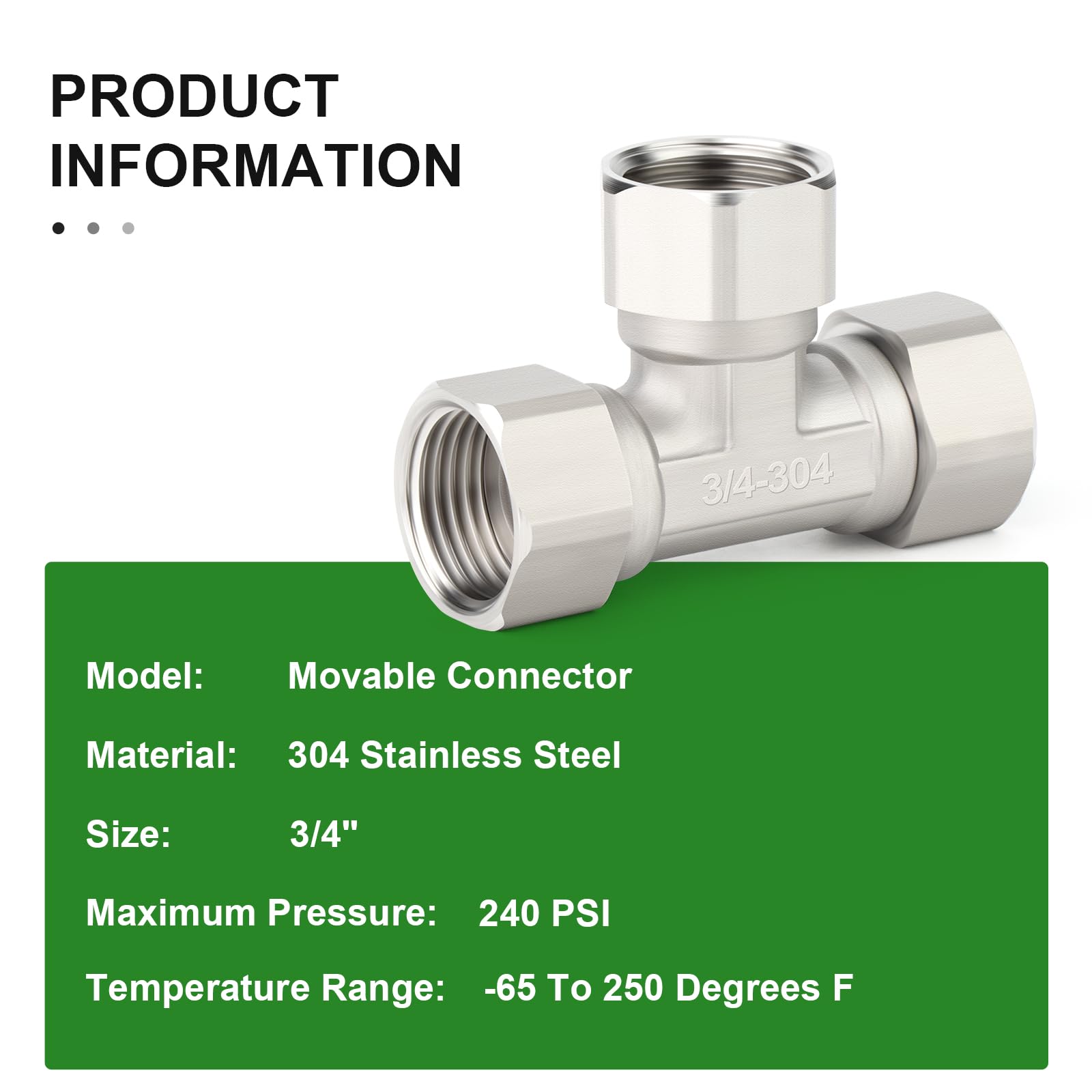 TAISHER 2 accesorios de tubería de acero inoxidable 304, conector FNPT de 3/4 x 3/4 pulgadas FNPT de 3 vías para sistemas de flujo de aire, propano, aceite, gas, gas