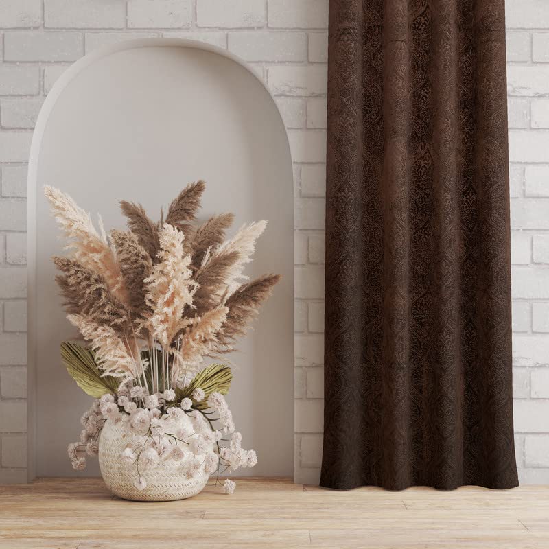 Image of Suede Velvet Embossed Room Darkening Door Curtain for Living Room, Bedroom, Hallway, 8 feet Long, Brown, Set of 1