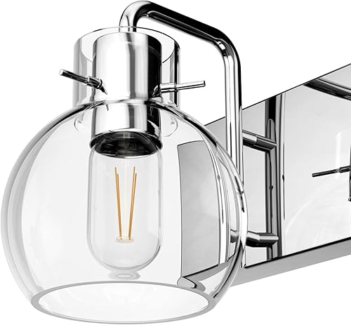 Miniatura 7 de Tipace Moderna lámpara cromada para tocador de baño, 4 luces, globo de cristal, 4 luces, de acero inoxidable, iluminación de baño de granja (no