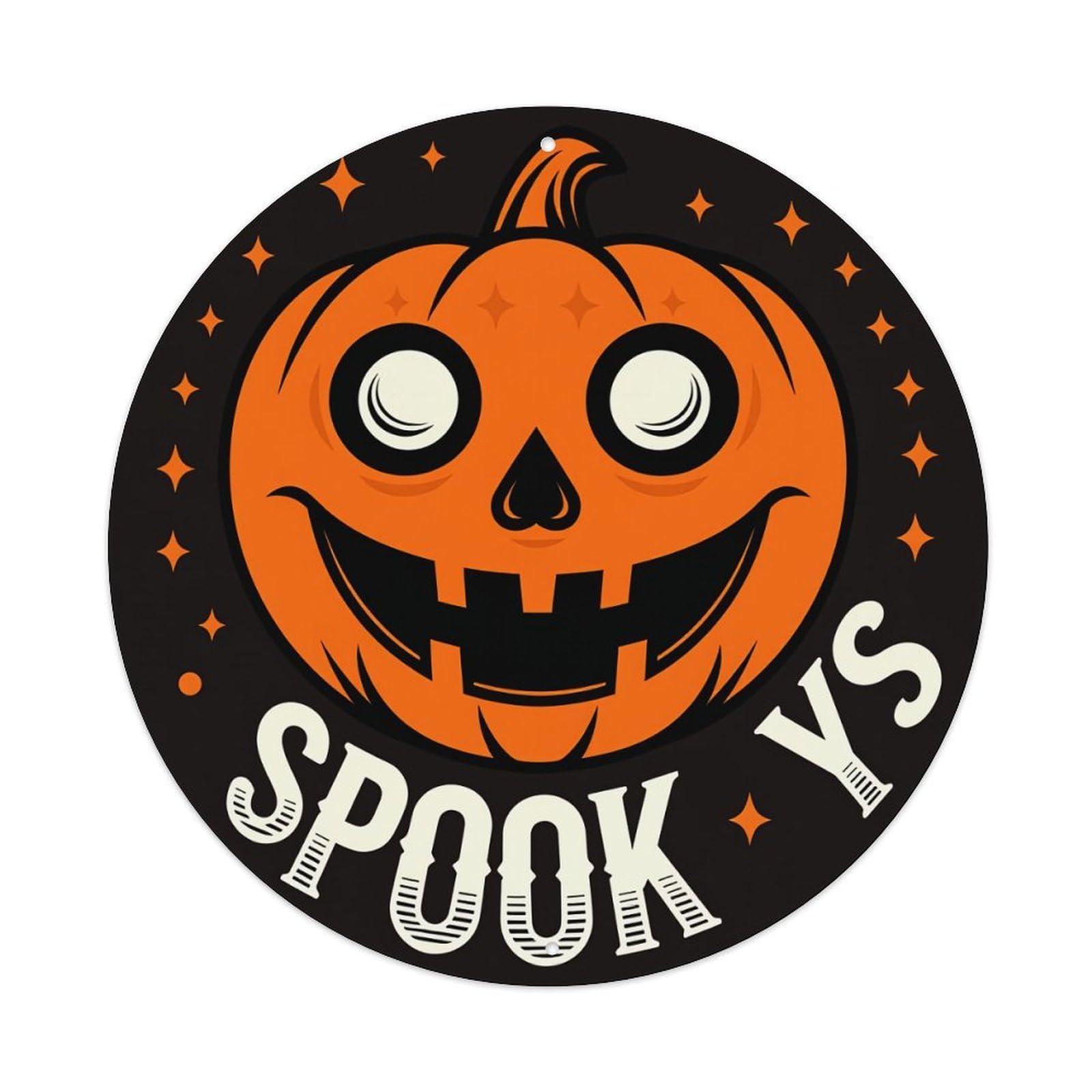 Pumpkin Face Spooky Stars Halloween Round Tin Sign Vintage Style Metal Sign Home Bar Garden Wall Plaque Decor Metal Poster 8x8 Inch