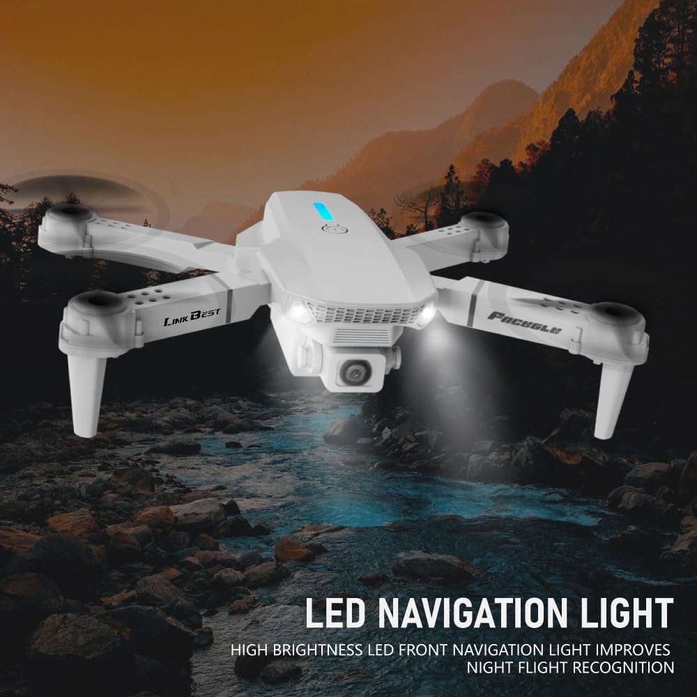 E88 Pro Drone Pieghevole con Fotocamera SD Regolabile a 90°, Decollo/Atterraggio a 1 Tasto, Pianificazione Percorso e Stabilizzazione Ottica - Drone per Principianti e Tempo Libero (Black)
