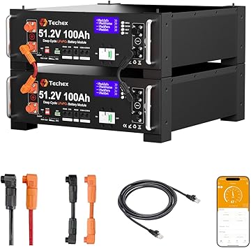 Techex 48V 200Ah LiFePO4 Battery, 100A BMS with Inverter Communication, 3U Rack-Mount, WiFi& Bluetooth& Smart Display, Fire Suppression, Max. 10.24kW Power Output for Off-Grid, Solar System, Backup