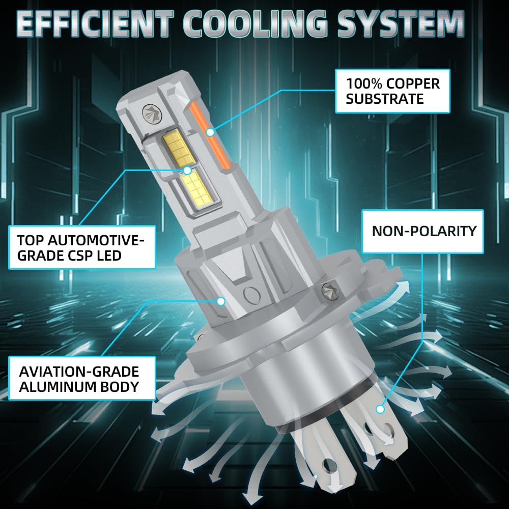 Compatible For Nissan Versa 2007-2019 H4 High Low Beam Light Bulbs Combo, 20000LM 800% Brightness 6000K Cool White, Plug and Play, Pack of 2