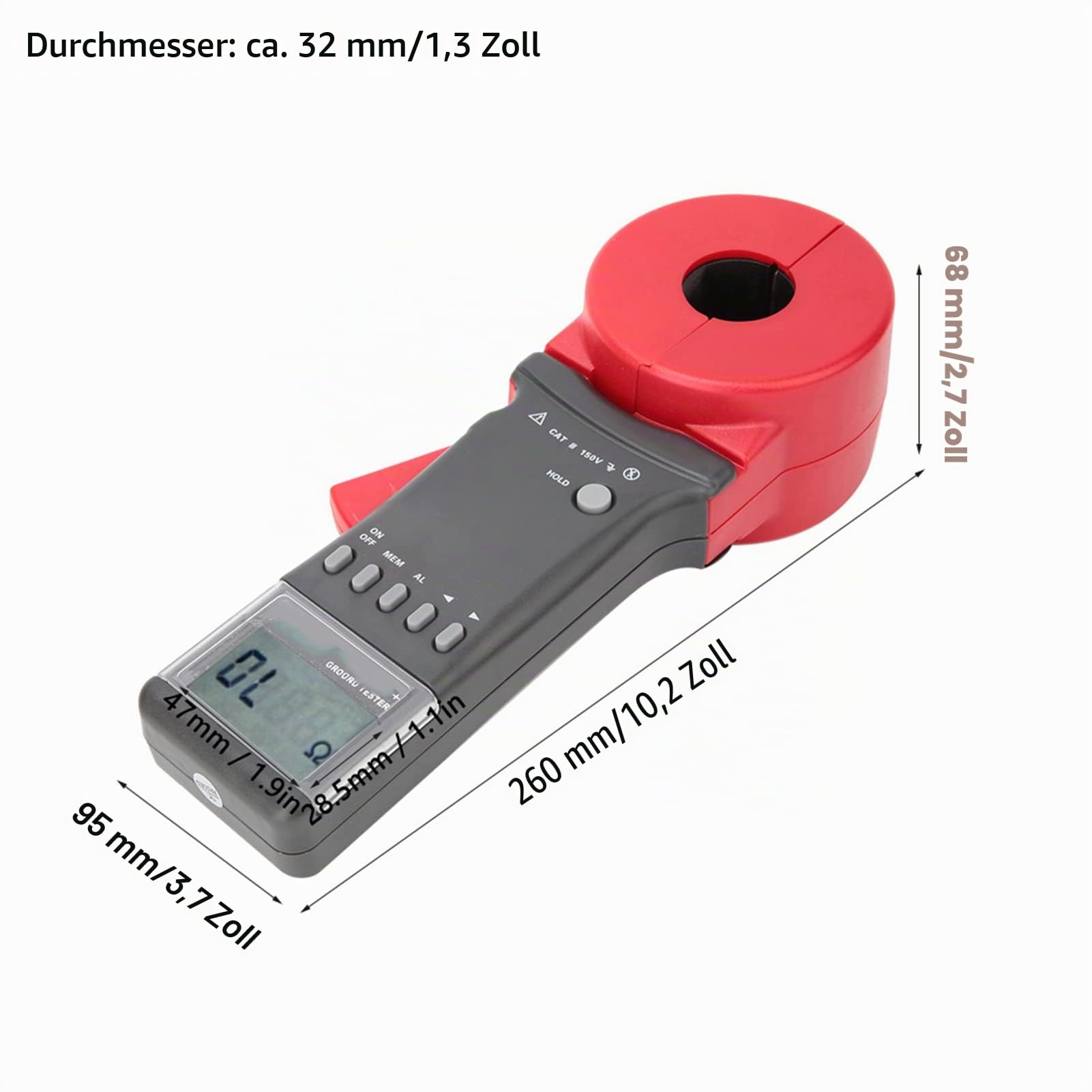 Oumefar Digitale Klemme am Erdungswiderstandstester Handheld LCD Display Messgerät Elektrischer Durchgangsmesser mit Datenspeicher Aluminiumbox (runder Mund)