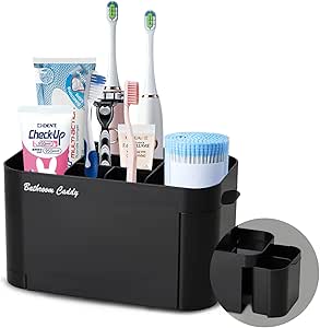 360° Rotating Toothbrush Holder With Cover - Bathroom Counter Organizer With Drainage Holes