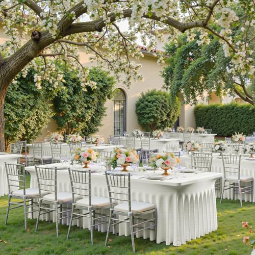 Image of 4 pk Ivory Spandex Tablecloth 6ft with Ruffle Skirts,Wrinkle Free High Stretch Cream Fitted Tablecloths for 6 Foot Rectangle Tables,Elastic Spandex Table Covers 6 ft for Parties Weddings Banquet