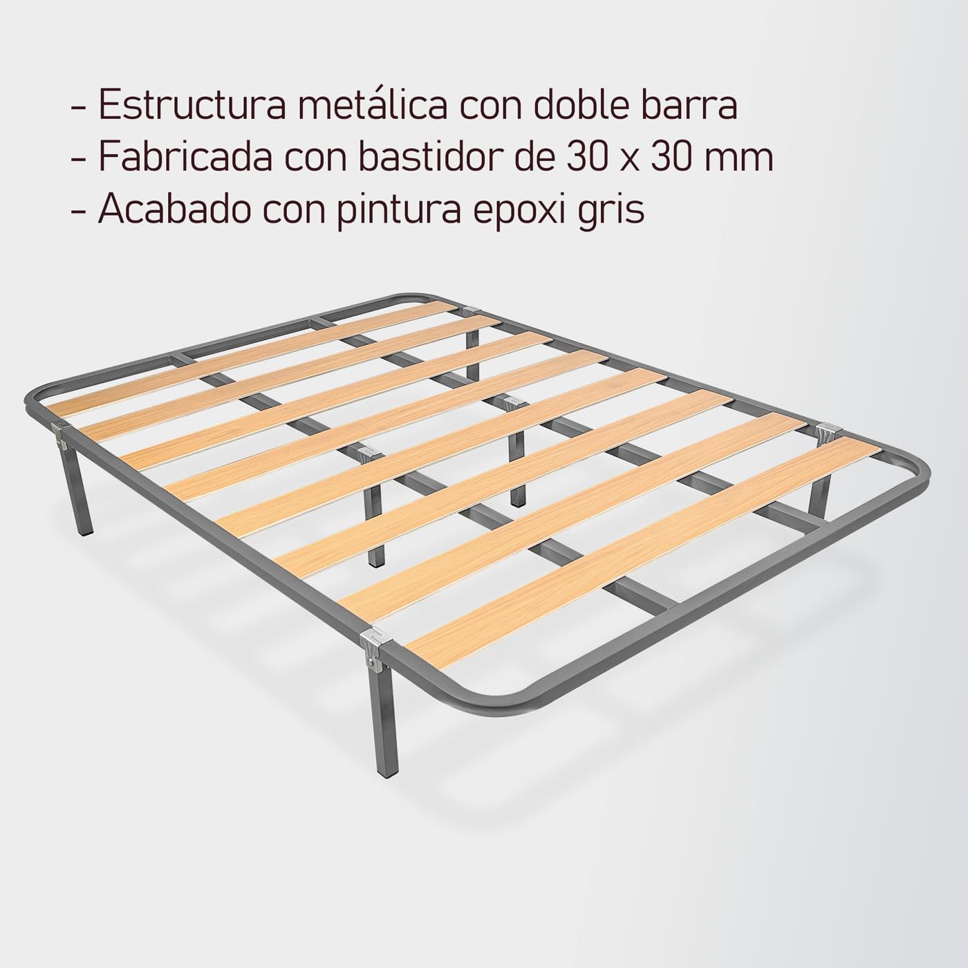 amuéblate Online - Cama Completa con Colchón Carla Reversible + Somier de Láminas Basic con 6 Patas Abrazadera, 135 x 190