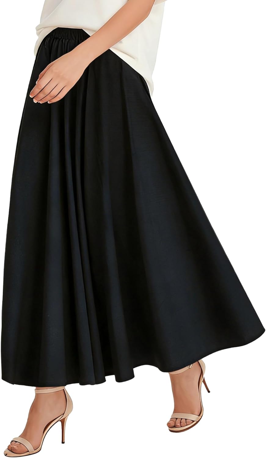 Soojun Women's Solid Cotton Linen Retro Vintage A-line Long Flowy Skirts - Image 2